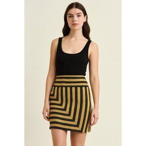 Eva Franco Anthropologie Black and Gold Geometric Pencil Skirt
